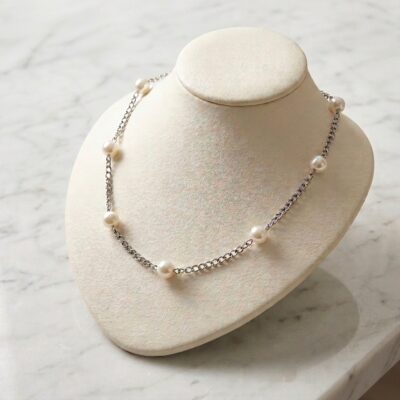 Ατσάλινο Κολιέ με Λευκές Πέρλες 1 00380α | Eri Jewels - Handmade Jewels